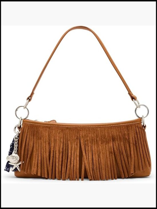 Handbags - Faux Suede Fringe Satchel Shoulder Bag Boho Western Charm Crossbody